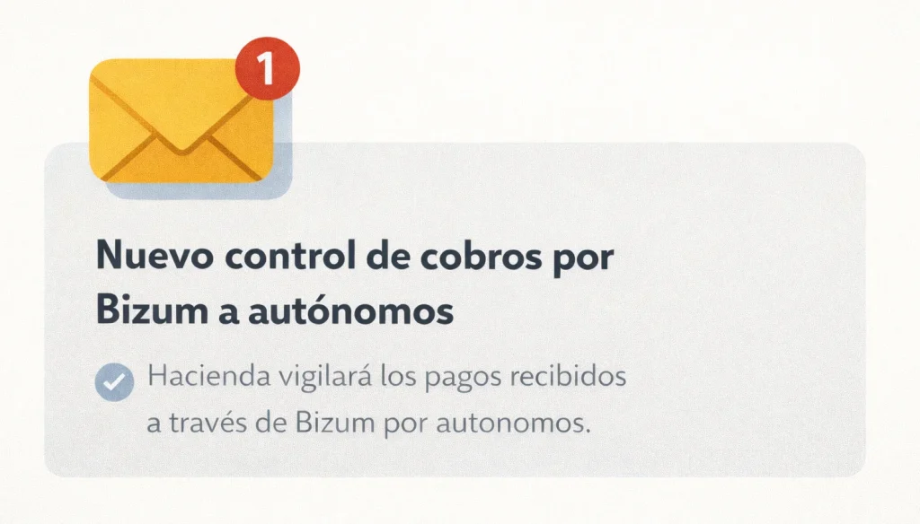 Notificación de Hacienda sobre el nuevo control de cobros por Bizum a autónomos