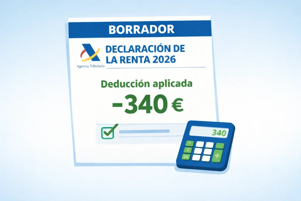 Borrador de la declaración de la Renta 2026 con deducción de 340 euros aplicada