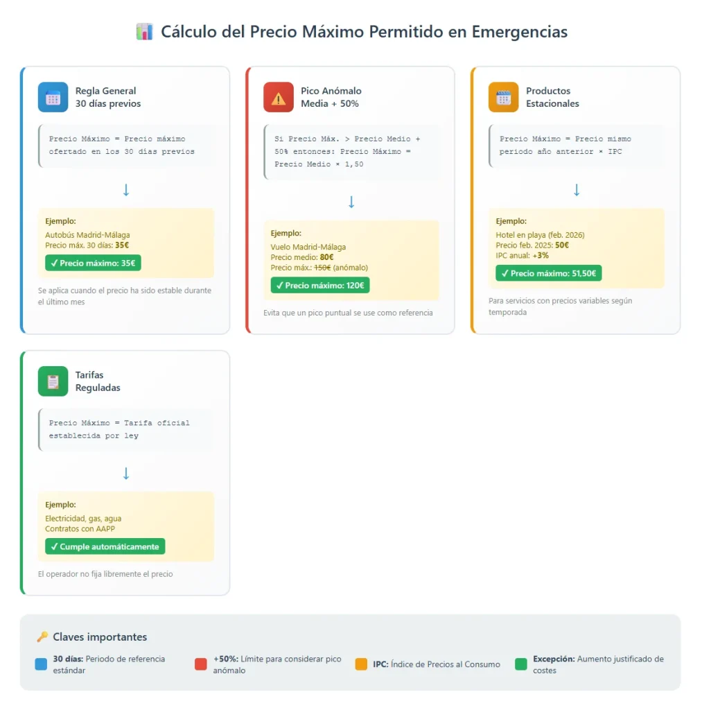 Infografía explicativa de cómo calcular el precio máximo permitido en emergencias